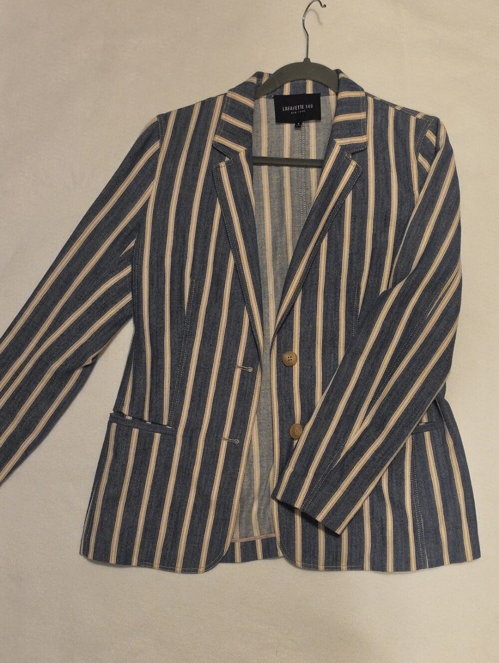Lafayette 148 New York Blue and White Striped Blazer